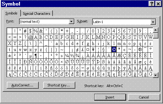 Symbol Chart